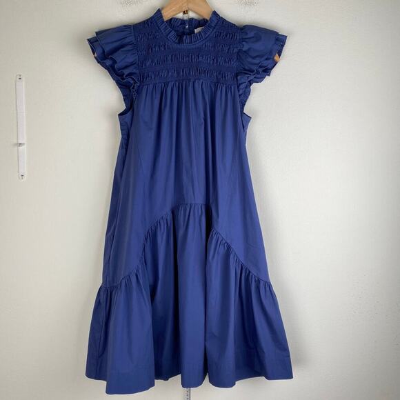 Sea New York Marlene Dress Size XS Blue Cotton Mini Flutter Smock Sustainable - Picture 6 of 14